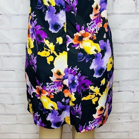 BEIGE by ECI Floral Black Purple Shift Halter Dress size Small - Picture 7 of 9